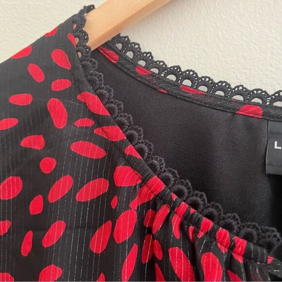 LIZ CLAIBORNE Career Size XXL Red Black Metallic 3/4 Sleeve top Lined EUC - Picture 6 of 12